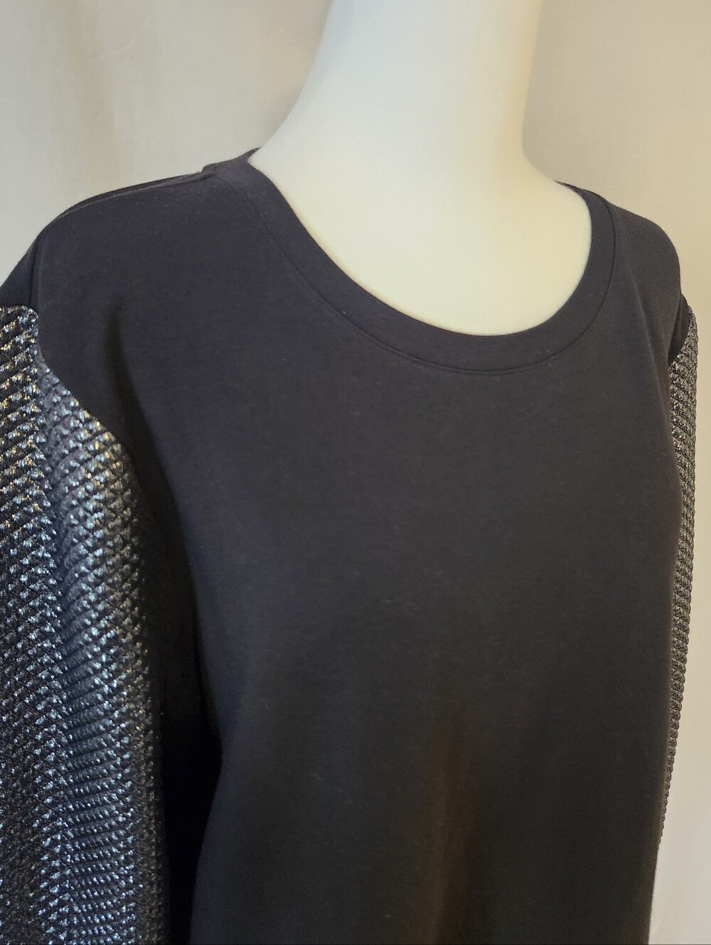 Women’s Black Sweatshirt with Textured Metallic Sleeves - Picture 3 of 9